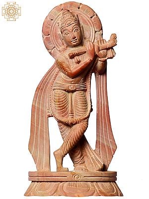 6" Shri Krishna Pink Stone Idol with Flute