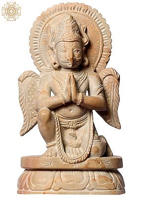 6" Lord Garuda Pink Stone Statue in Anjali Mudra