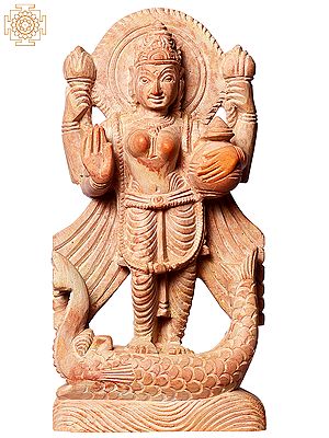 6" Hindu Goddess Ganga Standing On Makara