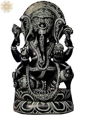 12" Lord Ganesha In Black Granite