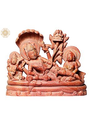 6" Hindu God Anantashayana Vishnu In Pink Stone