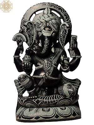 12" Hindu God Ganesha In Black Stone