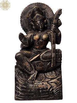 8" Hindu Goddess Saraswati In Green Stone
