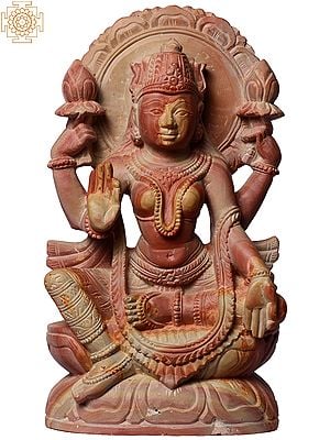 8" Sitting Goddess Lakshmi Pink Stone Sculptures