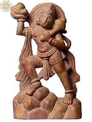 8" Lord Hanuman Pink Stone Idol with Gada