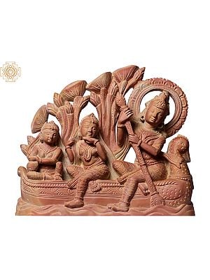 8" Group of Nauka Vihar Pink Stone Statue (Set of 3)
