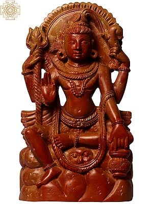 8" Lord Shiva Pink Stone Statue with Trishul