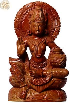 8" Blessing Goddess Laxmi Pink Stone Statue