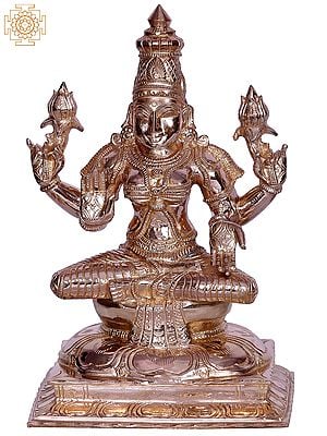 9" Goddess Lakshmi Bronze Statue Seated on Throne