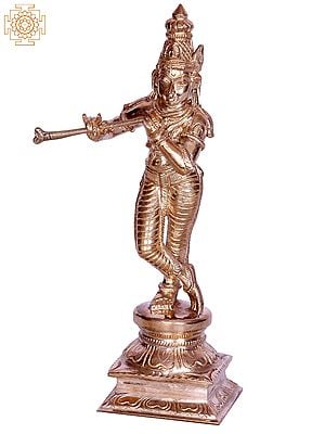 6" Shri Krishna Bronze Sculpture Playing Flute