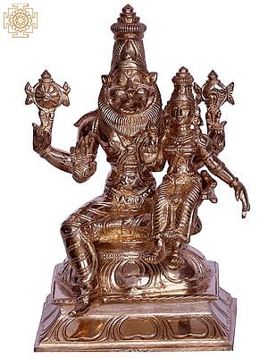 6" Lord Narsimha Bronze Statue with Goddess Lakshmi