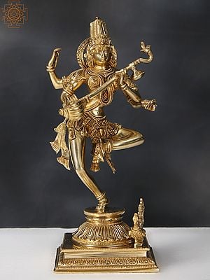 14" Brass Superfine Dancing Goddess Saraswati