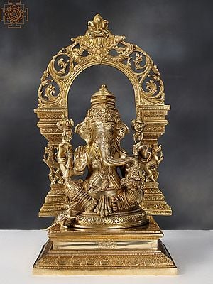 17" Brass Chaturbhuja Lord Ganesha Seated on Throne