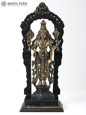 17" Brass Standing Lord Vishnu with Kirtimukha Throne