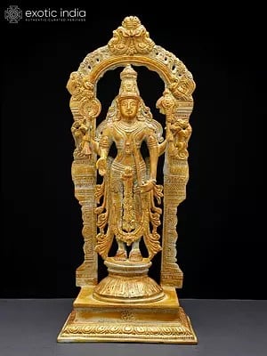 17" Brass Standing Lord Vishnu with Kirtimukha Throne