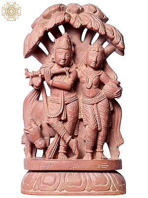 8" Hindu Deities Radha Krishna With Cow Under Tree