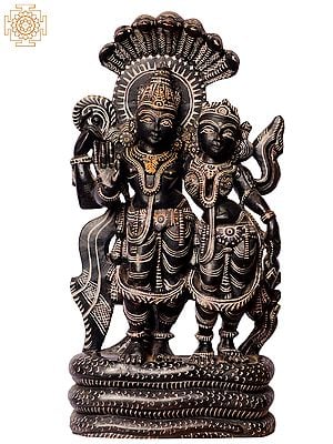 12" Hindu Deities Laxmi Narayana In Black Stone