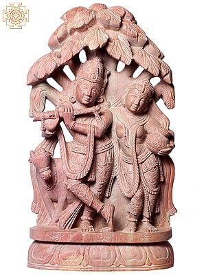 12" Hindu God & Goddess Radha Krishna Under Tree