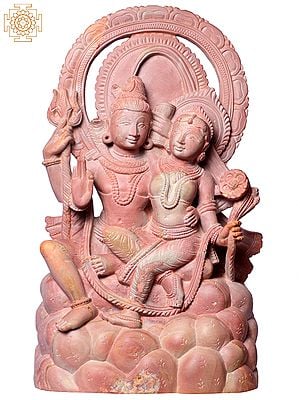 12" Shiva Parvati Pink Stone Sculpture