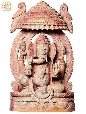 15" Hindu God Ganpanti Seated On Peacock Throne