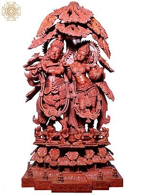 51" Large Hindu Deities Radha Krishna In Red Stone