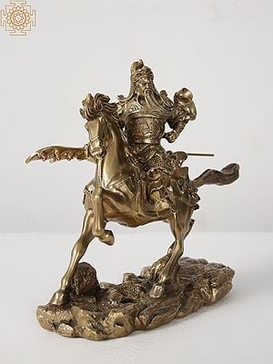 9" Bronze Superfine Chinese Warrior Guan Yu on Horse