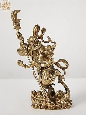 7" Bronze Superfine Chinese God Kui Xing Standing on Dragon Fish