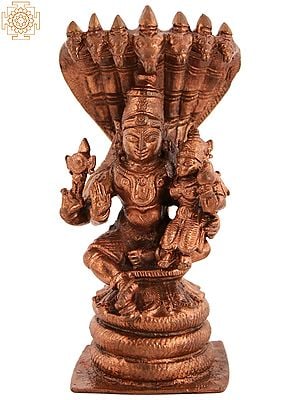 5" Copper Small Vishnu Narayan Figurine with Sheshnag