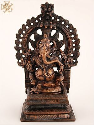 5" Hindu Lord Vinayaka (Ganesha) Seated On Throne | Copper Statue
