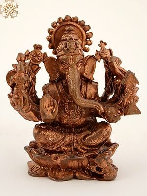 Copper Small Hindu God Ganesha Statue With Eight Hands