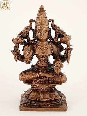 3" Copper Small Hindu Goddess Lakshmi Idol Seated on Lotus