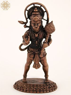 3" Small Hindu God Hanuman Copper Statue with Gada