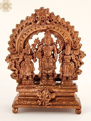 3" Small Hindu Deity Vishnu With Sridevi and Bhudevi | Copper