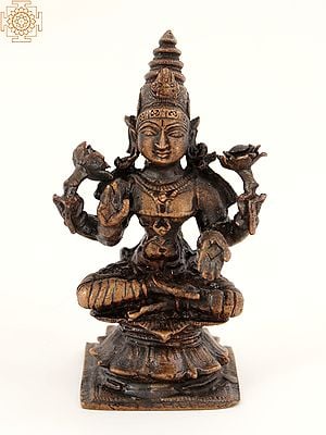 4" Small Hindu Goddess Of Wealth Lakshmi Seated | Copper