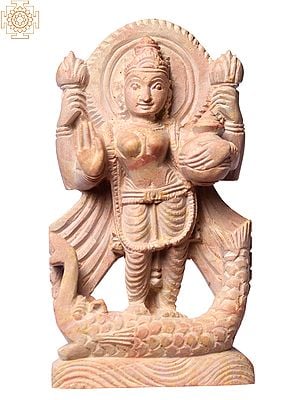 4" Small Goddess Ganga Standing on Crocodile