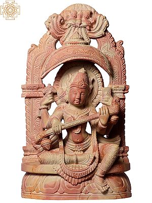 12" Goddess Saraswati Seated on Pedestal