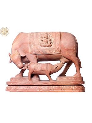 7" Mother Cow With Child Calf Statue