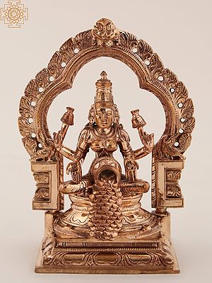 5" Bronze Dhana Lakshmi Seated on Kirtimukha Throne