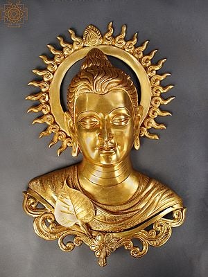 16" Brass Lord Buddha Bust Wall Hanging
