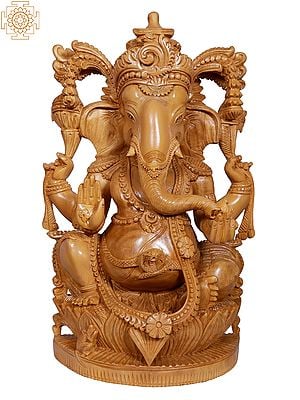 18" Blessing Lord Ganesha Sitting On Pedestal