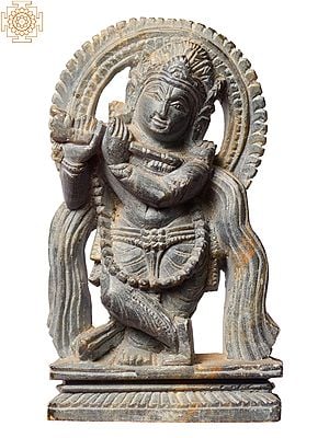4" Small Lord Krishna Playing Flute - Green Stone Statue