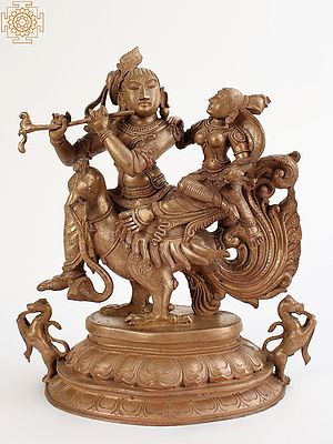 Radha Krishna Sitting On Peacock Sculpture | Brass