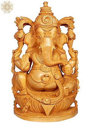 21" Lord Ganpati Sitting On Pedestal