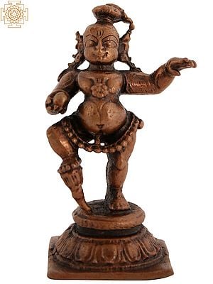 3" Small Hindu God Bala Krishna Dancing | Copper Statue