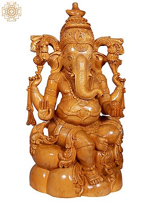 21" Lord Ganesha Seated On Pedestal