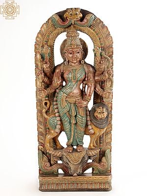35" Wooden Ashtabhujadharini Goddess Durga | Wall Panel