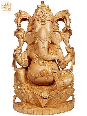16" Blessing Lord Ganesha Seated on Pedestal