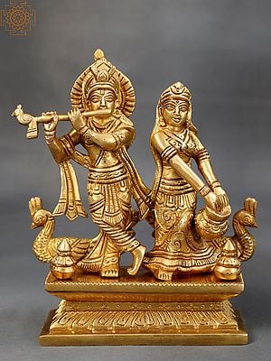 Krishna Playing Flute With Radha | Brass Sculpture