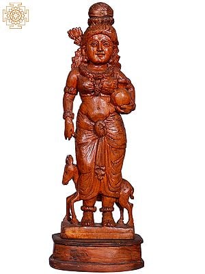 10" Goddess Shakuntala Wooden Statue