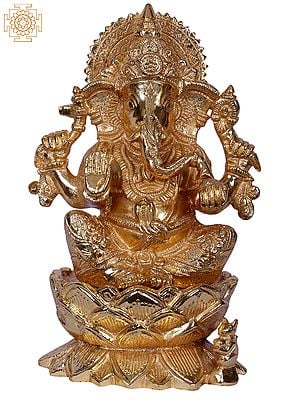 9" Brass Lord Ganpati Sculpture Seated on Lotus